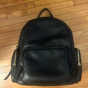 Black Leather Backpack with Gold Hardware